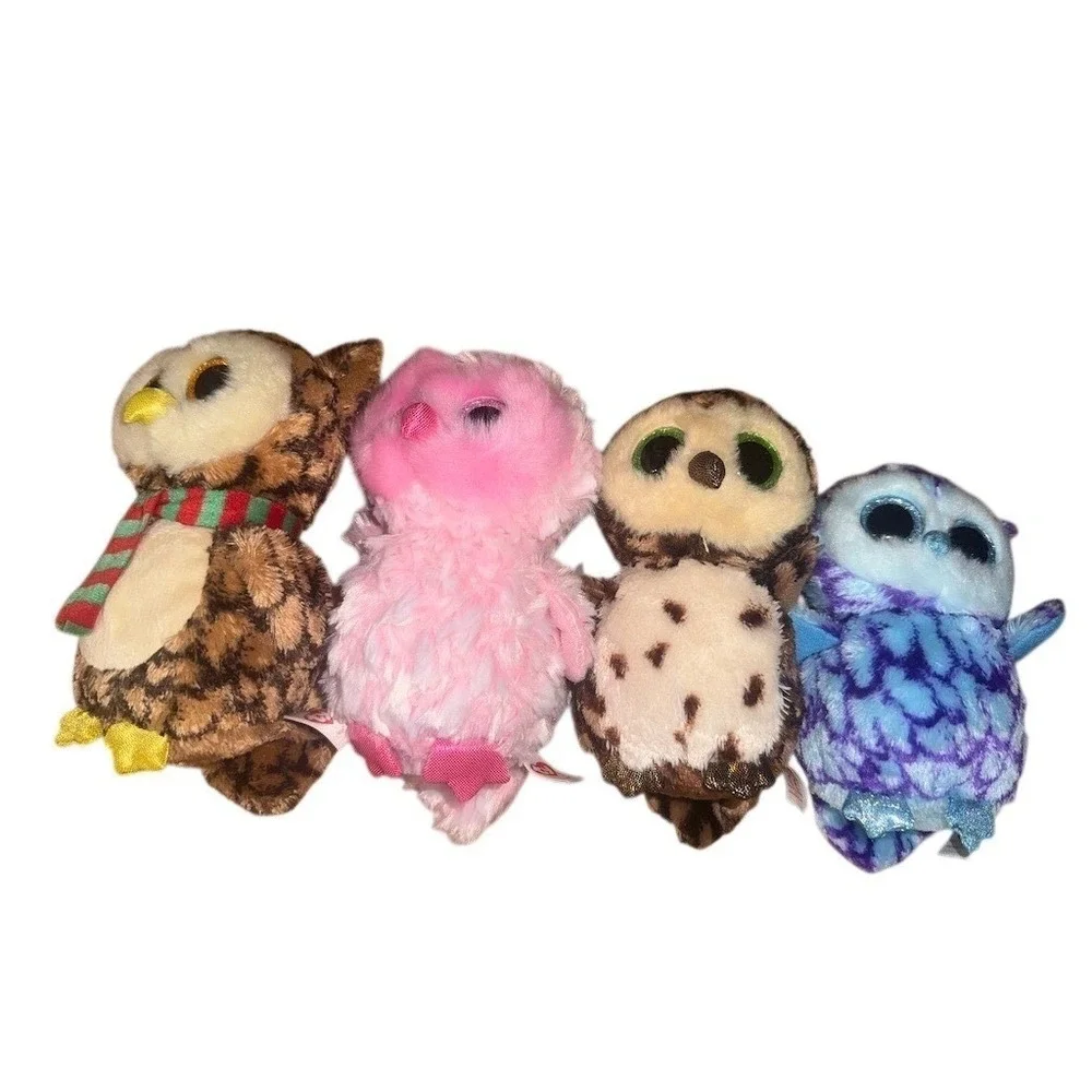 TY Beanie Boos Owl Plush Lot of 4 Multicolor Glitter Eyes Heart collection